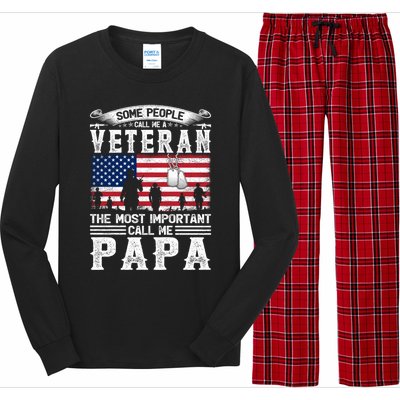 American Flag Vintage Veteran Papa Army Father's Day Great Gift Long Sleeve Pajama Set