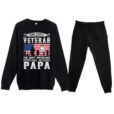 American Flag Vintage Veteran Papa Army Father's Day Great Gift Premium Crewneck Sweatsuit Set