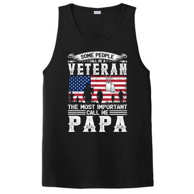 American Flag Vintage Veteran Papa Army Father's Day Great Gift PosiCharge Competitor Tank