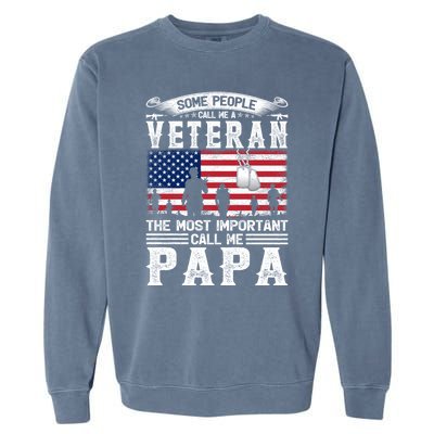 American Flag Vintage Veteran Papa Army Father's Day Great Gift Garment-Dyed Sweatshirt