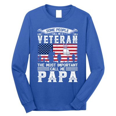 American Flag Vintage Veteran Papa Army Father's Day Great Gift Long Sleeve Shirt