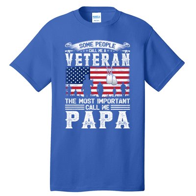 American Flag Vintage Veteran Papa Army Father's Day Great Gift Tall T-Shirt