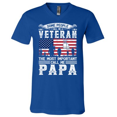 American Flag Vintage Veteran Papa Army Father's Day Great Gift V-Neck T-Shirt