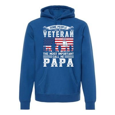 American Flag Vintage Veteran Papa Army Father's Day Great Gift Premium Hoodie