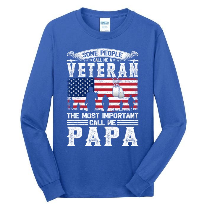 American Flag Vintage Veteran Papa Army Father's Day Great Gift Tall Long Sleeve T-Shirt