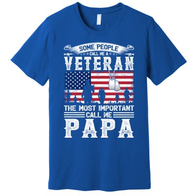 American Flag Vintage Veteran Papa Army Father's Day Great Gift Premium T-Shirt