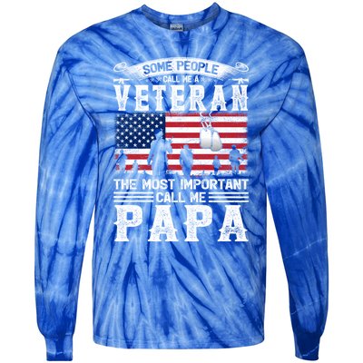 American Flag Vintage Veteran Papa Army Father's Day Great Gift Tie-Dye Long Sleeve Shirt