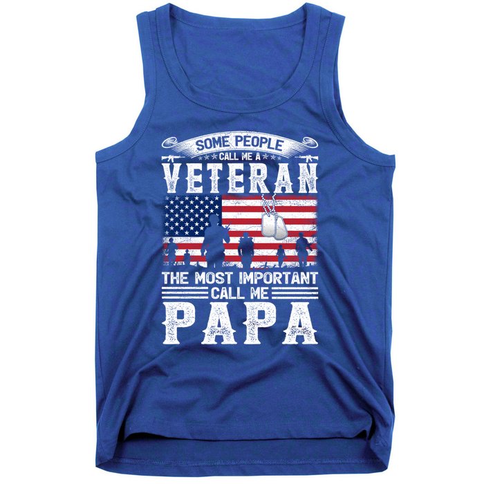 American Flag Vintage Veteran Papa Army Father's Day Great Gift Tank Top