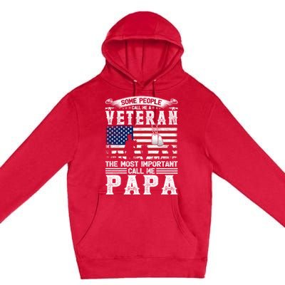 American Flag Vintage Veteran Papa Army Father's Day Great Gift Premium Pullover Hoodie