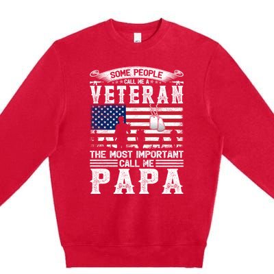 American Flag Vintage Veteran Papa Army Father's Day Great Gift Premium Crewneck Sweatshirt