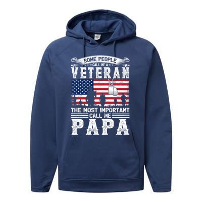 American Flag Vintage Veteran Papa Army Father's Day Great Gift Performance Fleece Hoodie