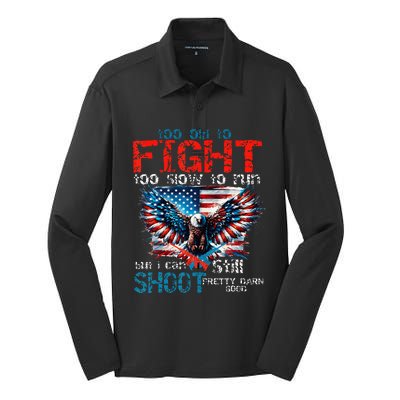 American Flag Veteran Too Old To Fight Too Slow To Run Eagle Silk Touch Performance Long Sleeve Polo