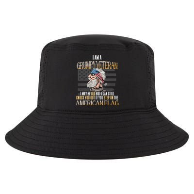 American Flag Veterans Day Patriotic Grumpy Veteran Grandpa Cool Comfort Performance Bucket Hat