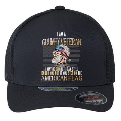 American Flag Veterans Day Patriotic Grumpy Veteran Grandpa Flexfit Unipanel Trucker Cap