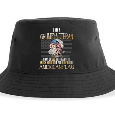 American Flag Veterans Day Patriotic Grumpy Veteran Grandpa Sustainable Bucket Hat