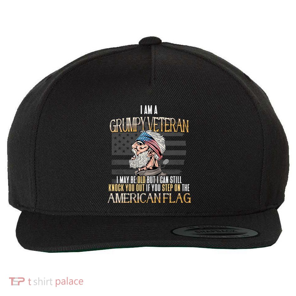American Flag Veterans Day Patriotic Grumpy Veteran Grandpa Wool Snapback Cap