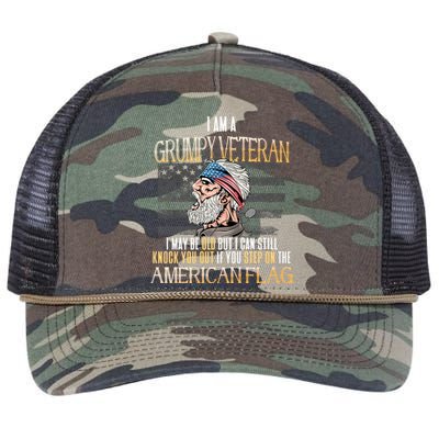 American Flag Veterans Day Patriotic Grumpy Veteran Grandpa Retro Rope Trucker Hat Cap