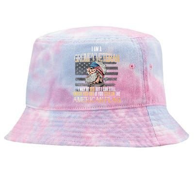 American Flag Veterans Day Patriotic Grumpy Veteran Grandpa Tie-Dyed Bucket Hat