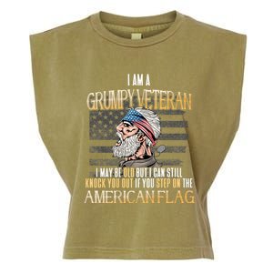 American Flag Veterans Day Patriotic Grumpy Veteran Grandpa Garment-Dyed Women's Muscle Tee