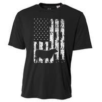 American Flag Vintage USA Cow Black Angus Rancher Cooling Performance Crew T-Shirt