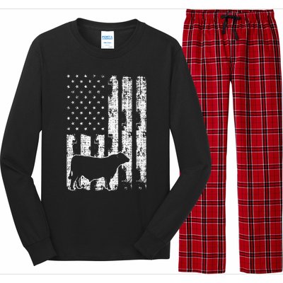 American Flag Vintage USA Cow Black Angus Rancher Long Sleeve Pajama Set