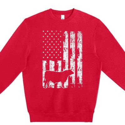 American Flag Vintage USA Cow Black Angus Rancher Premium Crewneck Sweatshirt