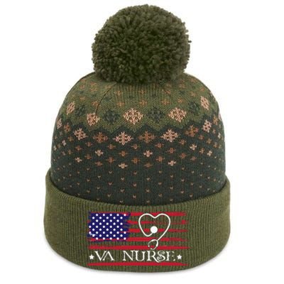 American Flag VA Nurse Patriotic 4th Of July The Baniff Cuffed Pom Beanie