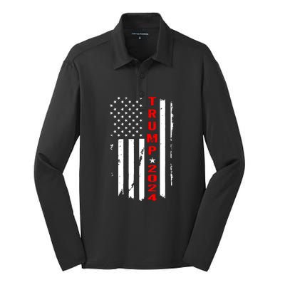 American Flag Vintage Trump 2024 Silk Touch Performance Long Sleeve Polo