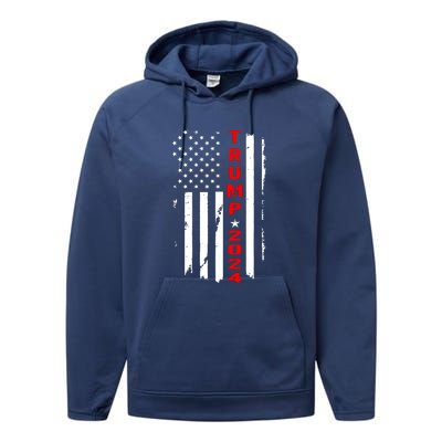 American Flag Vintage Trump 2024 Performance Fleece Hoodie