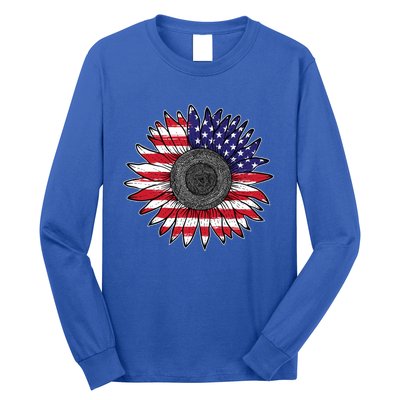 American Flag Vintage Sunflower 4th Of July Mom Mama Gift Long Sleeve Shirt