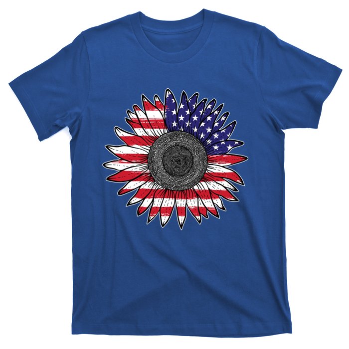 American Flag Vintage Sunflower 4th Of July Mom Mama Gift T-Shirt