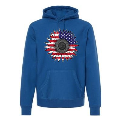 American Flag Vintage Sunflower 4th Of July Mom Mama Gift Premium Hoodie