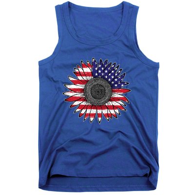 American Flag Vintage Sunflower 4th Of July Mom Mama Gift Tank Top