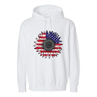 American Flag Vintage Sunflower 4th Of July Mom Mama Gift Garment-Dyed Fleece Hoodie