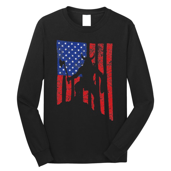 American Flag Viking By Blood Axe Norse Mythology Valhalla Long Sleeve Shirt