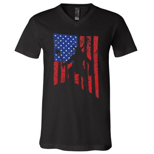 American Flag Viking By Blood Axe Norse Mythology Valhalla V-Neck T-Shirt