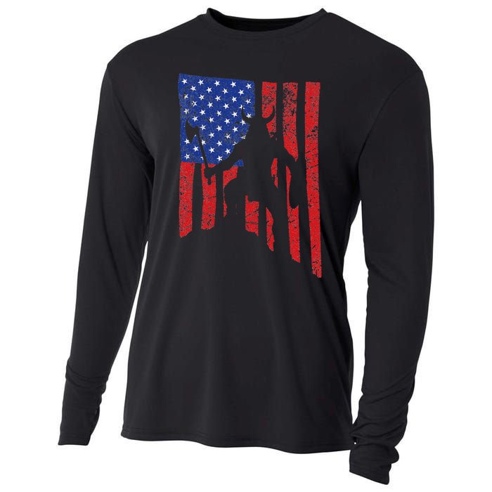 American Flag Viking By Blood Axe Norse Mythology Valhalla Cooling Performance Long Sleeve Crew