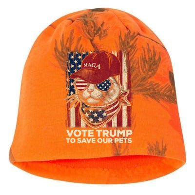 American Flag Vote Trump To Save Our Pets 2024 Maga Trump Kati - Camo Knit Beanie