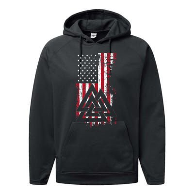 American Flag Viking Valknut Nordic Rune Celtic American Performance Fleece Hoodie