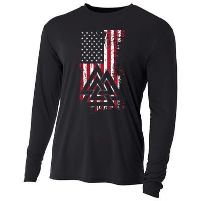 American Flag Viking Valknut Nordic Rune Celtic American Cooling Performance Long Sleeve Crew