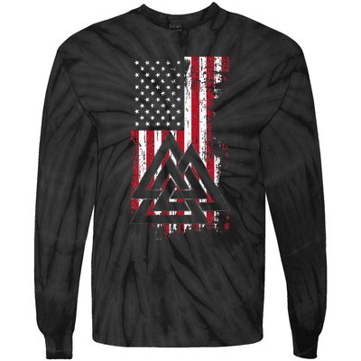 American Flag Viking Valknut Nordic Rune Celtic American Tie-Dye Long Sleeve Shirt