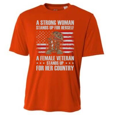 A Female Veteran Stands For Her Country Veteran Mom Cool Gift Cooling Performance Crew T-Shirt