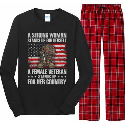 A Female Veteran Stands For Her Country Veteran Mom Cool Gift Long Sleeve Pajama Set