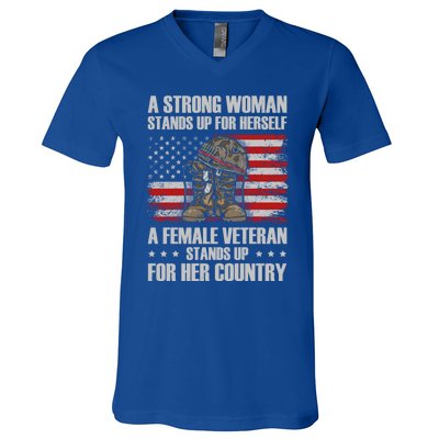 A Female Veteran Stands For Her Country Veteran Mom Cool Gift V-Neck T-Shirt