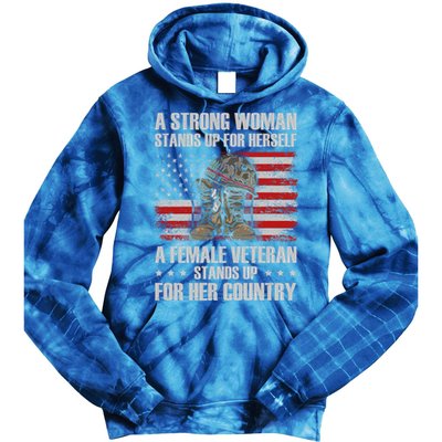 A Female Veteran Stands For Her Country Veteran Mom Cool Gift Tie Dye Hoodie