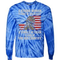 A Female Veteran Stands For Her Country Veteran Mom Cool Gift Tie-Dye Long Sleeve Shirt