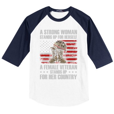 A Female Veteran Stands For Her Country Veteran Mom Cool Gift Baseball Sleeve Shirt