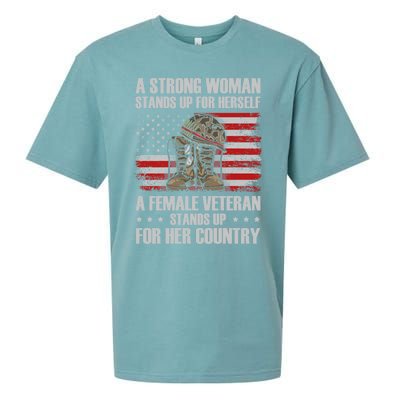 A Female Veteran Stands For Her Country Veteran Mom Cool Gift Sueded Cloud Jersey T-Shirt