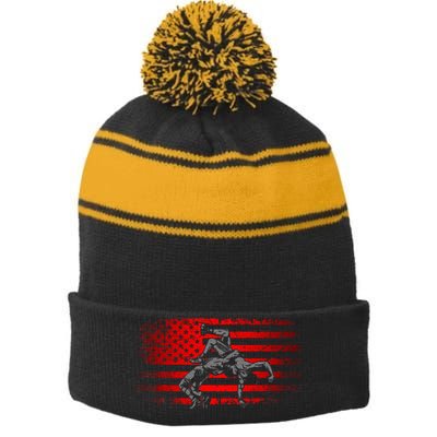 American Flag Wrestling Wrestling Stripe Pom Pom Beanie