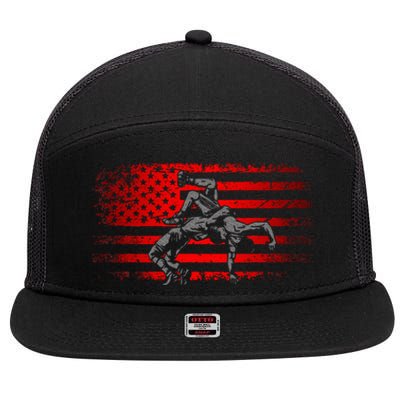 American Flag Wrestling Wrestling 7 Panel Mesh Trucker Snapback Hat